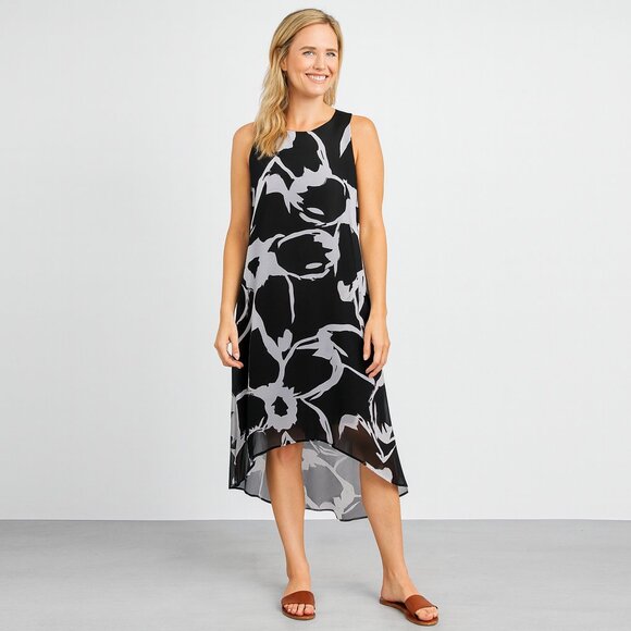 Vince Camuto Black & White Hi-Lo Sleeveless Dress | Size Small | Keyhole Back - Picture 1 of 11